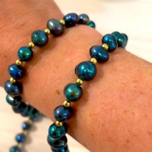 Black Pearl Set Necklace and Bracelet Gold fill beads